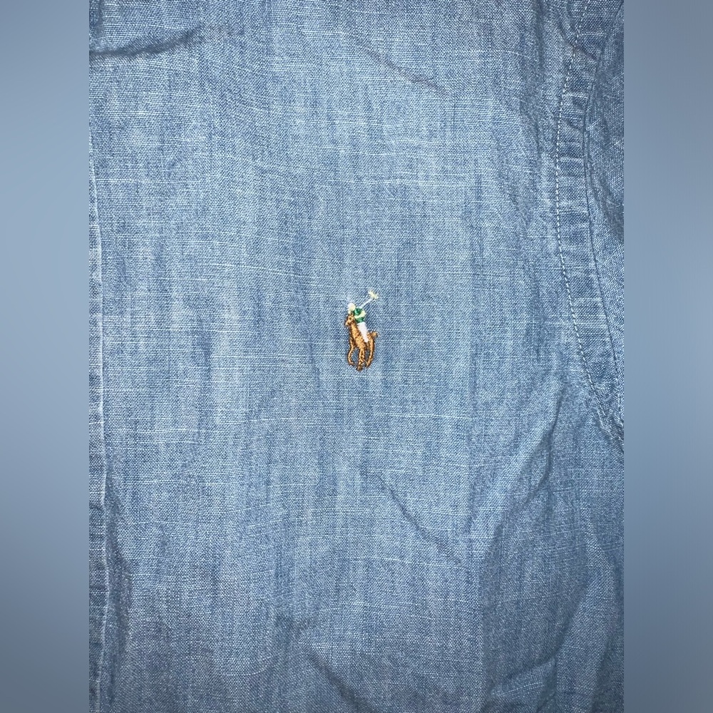 Ralph Lauren Boys Denim Blue Long Sleeve Collared Button Down Shirt 10 12 LN - Picture 3 of 7